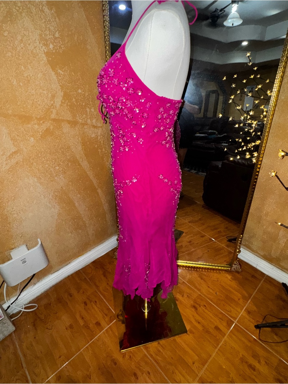Vintage Sean Express Y2K fuchsi 100% silk, beaded halter evening gown XD - Picture 6 of 8